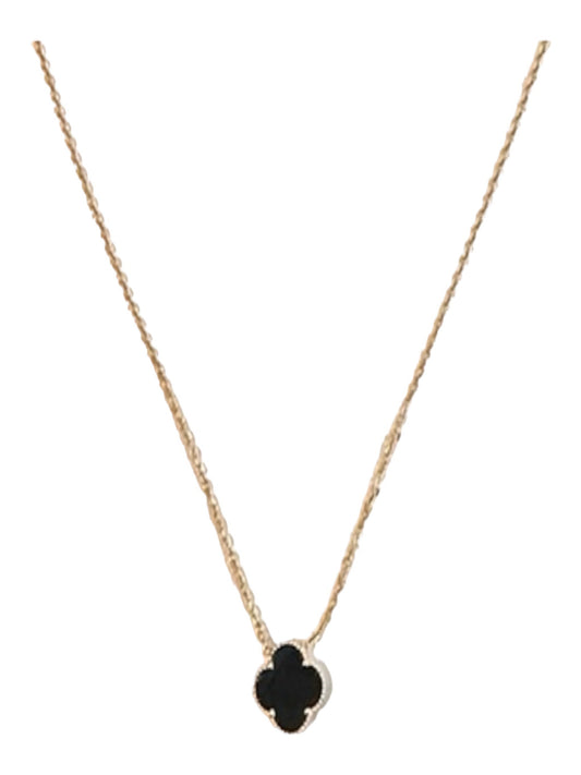 14k Yellow Gold Necklace with Onyx Clover Pendant