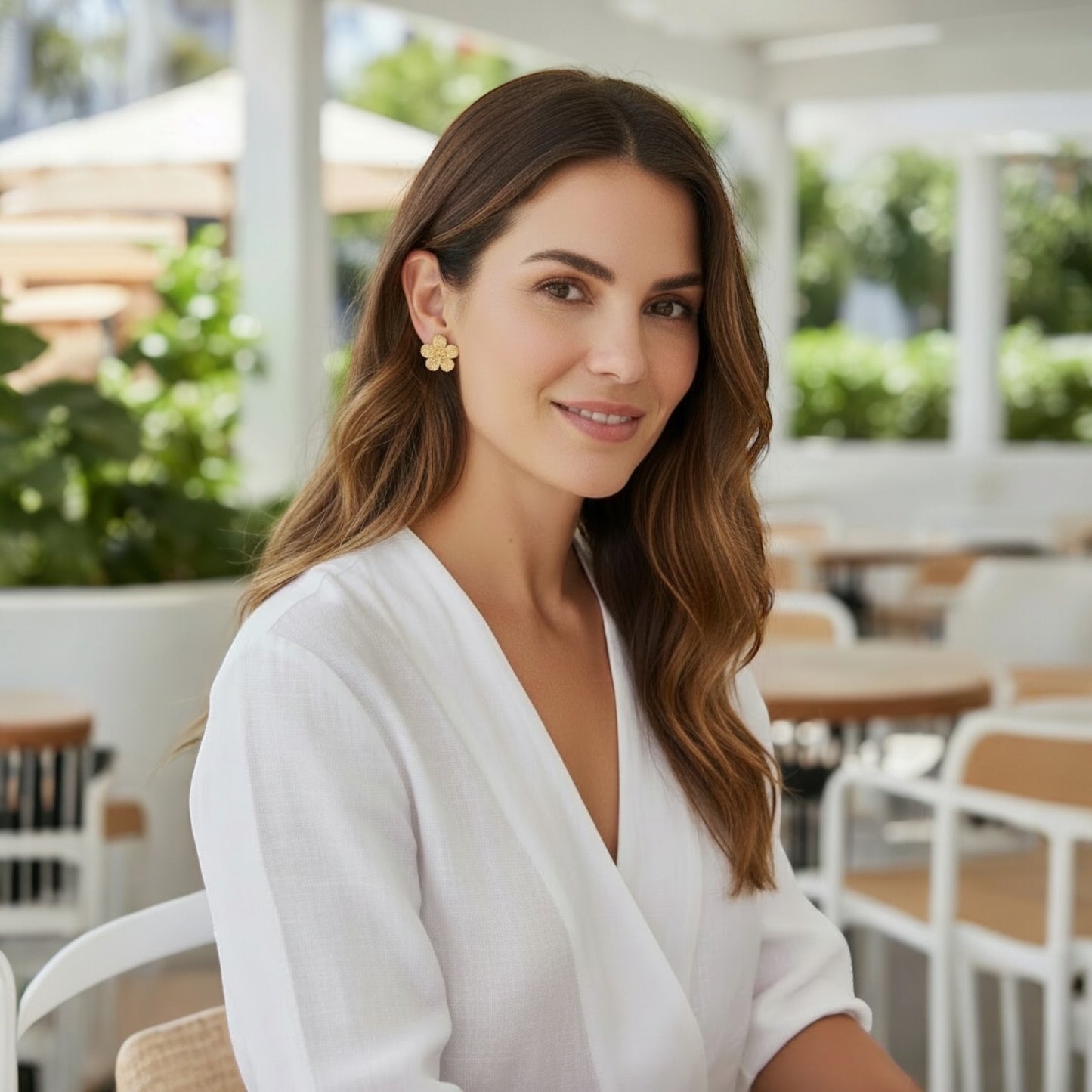 14K Yellow Gold Plumeria Flower Satin Earrings