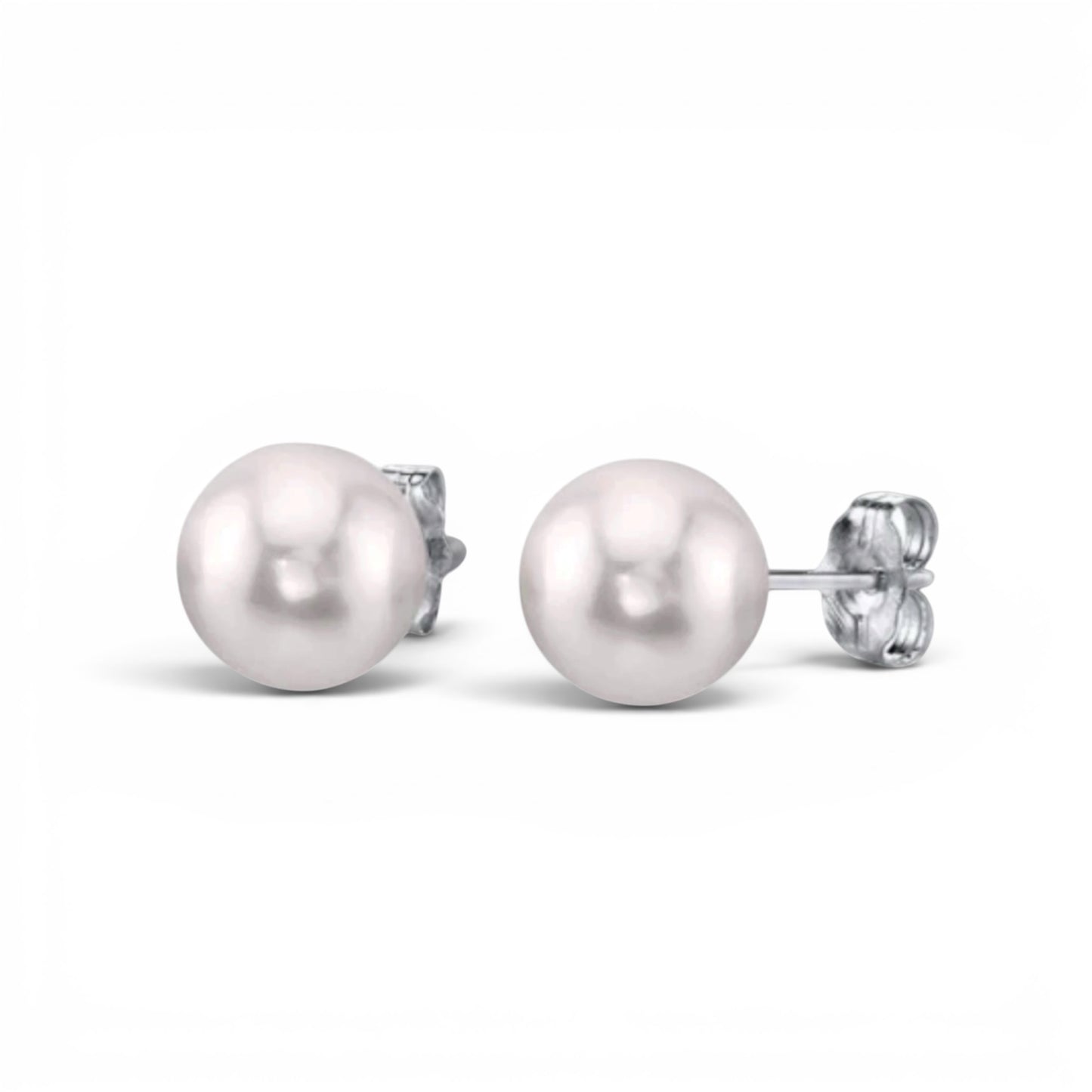 14K White Gold 7.5-8.0mm White Akoya Round Pearl Stud Earrings