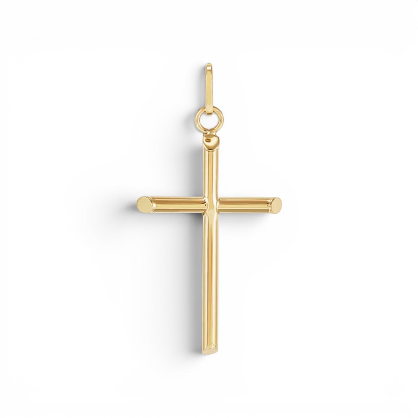 14 Karat Yellow Gold Hollow Tube Cross Pendant-Small