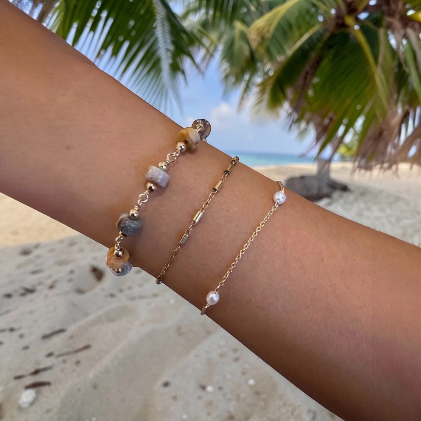 6 inches Gold Filled Bracelet with Natural Rhondite Stones