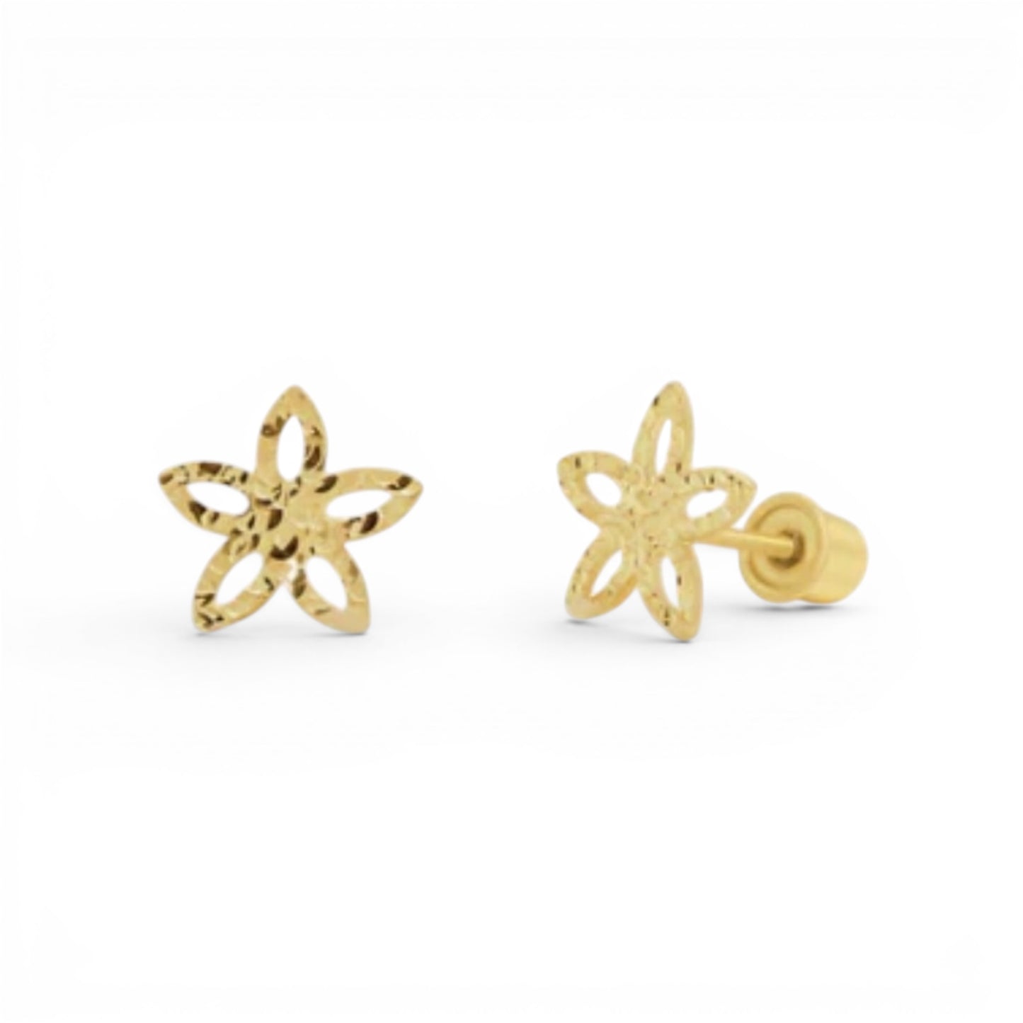 14 Karat Yellow Gold Diamond Cut Star Flower Earrings
