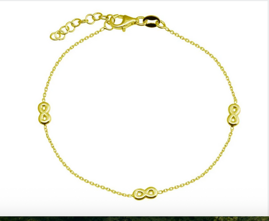 925 Sterling Silver SIngle Strand Bracelet with 3 Infinity Charms