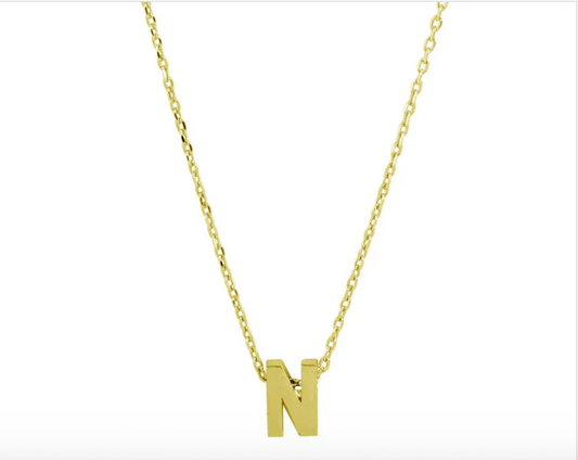 925 Sterling Silver Gold Plated Small Initial N Necklace