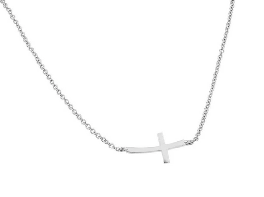 925 Sterling Silver Rhodium Plated Sideways Cross Necklace