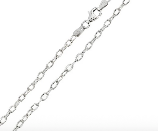 925 Sterling Silver Rhodium Plated  Oval Loop 060 Chain 2.8mm 16 inch