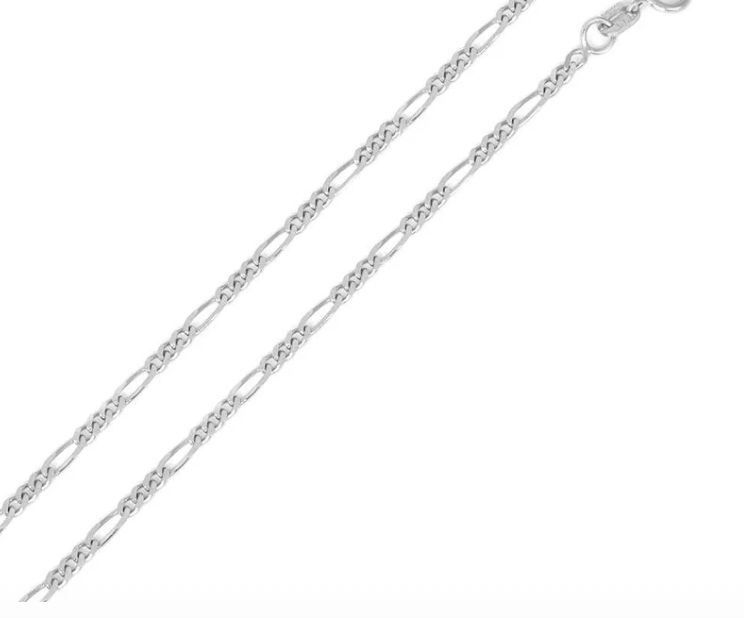 925 Sterling Silver Rhodium Plated Figaro 050 Chain 1.7mm 18 inch