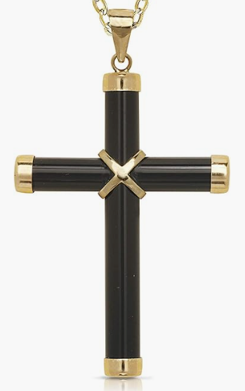 14K Yellow Gold Onyx Cross Pendant 35mm x 20mm