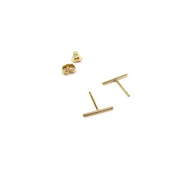 14K Yellow Gold Bar Stud Earrings