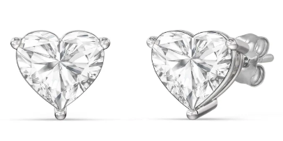 14K White Gold 0.89 ctw Heart Stud Diamond Earrings-Three Prong Basket Setting-Push Back Closure