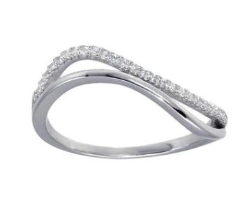 925 Sterling Silver Rhodium Plated Wave CZ Ring