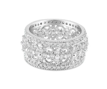 925 Sterling Silver Rhodium Plated CZ Ornate Flower Eternity Ring