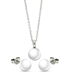 925 Sterling Silver Rhodium Plated Pearl Stud Earring and Necklace Set