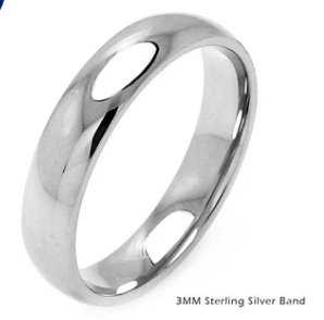 925 Sterling Silver High Polished Wedding Band Round Ring 3mm