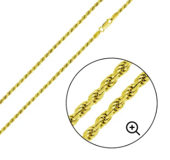 925 Sterling Silver Gold Plated Rope Chain 16'