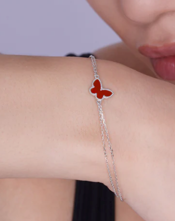 925 Sterling Silver Rhodium Plated Butterfly Double Strand Adjustable Bracelet