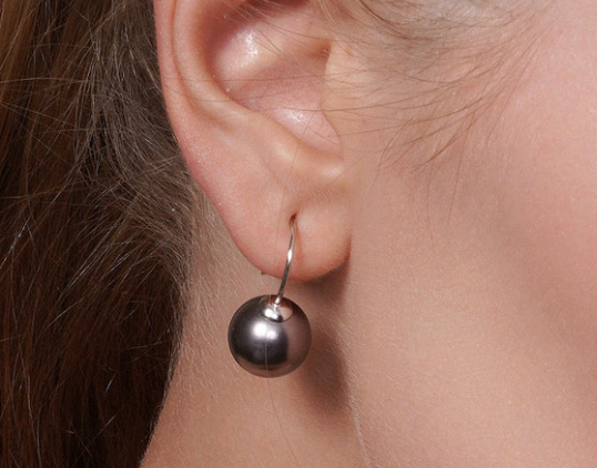 925 Sterling Silver Rhodium Plated Grey Fresh Water Pearl Dangling Set