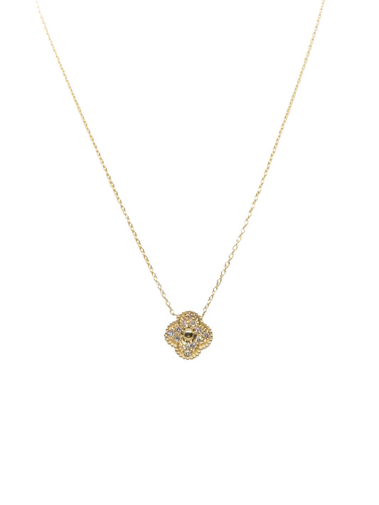 14k Yellow Gold Adjustable Necklace Four-Leaf Clover 0.14 ctw Diamond Pendant