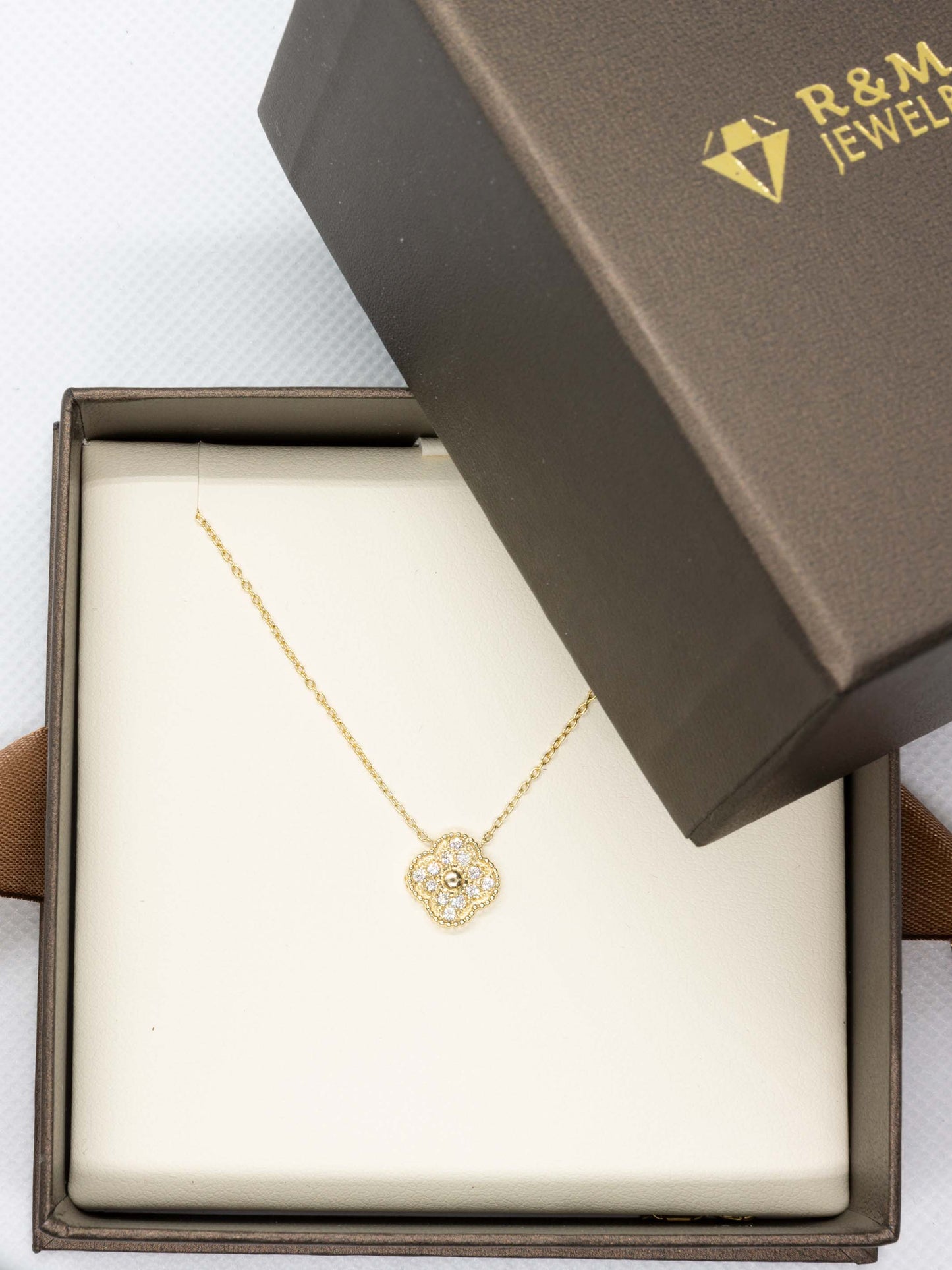 Nicole Four-Leaf Clover Diamond Pendant in 14k Yellow Gold Adjustable Necklace