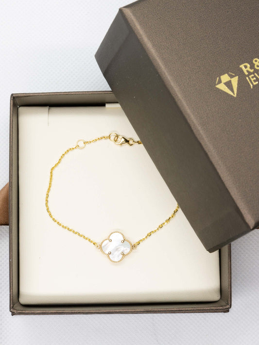 14K Yellow Gold Mother of Pearl Clover Bracelet