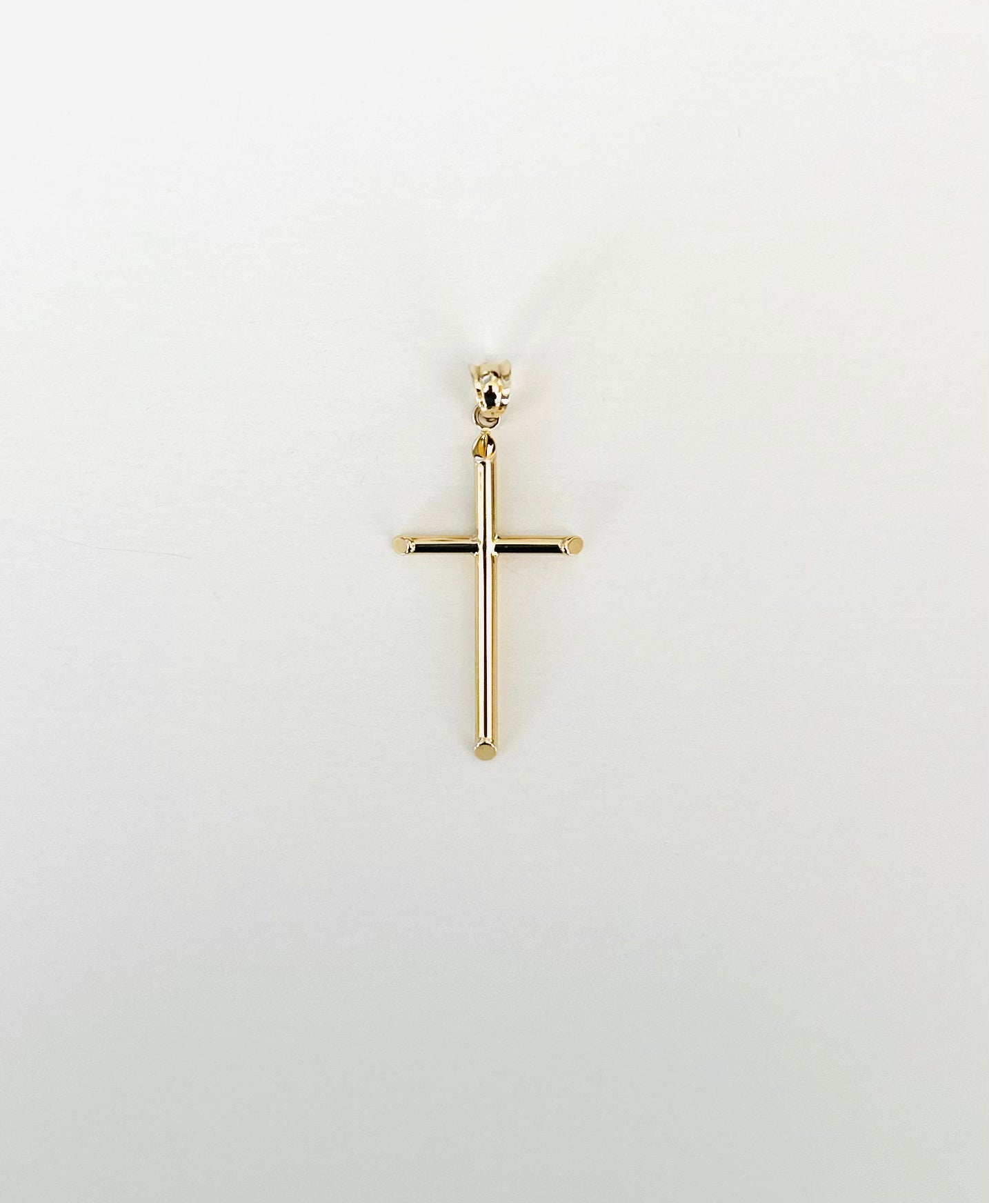 14 Karat Yellow Gold Hollow Tube Cross Pendant-Medium