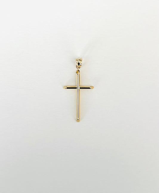 14 Karat Yellow Gold Hollow Tube Cross Pendant-Medium