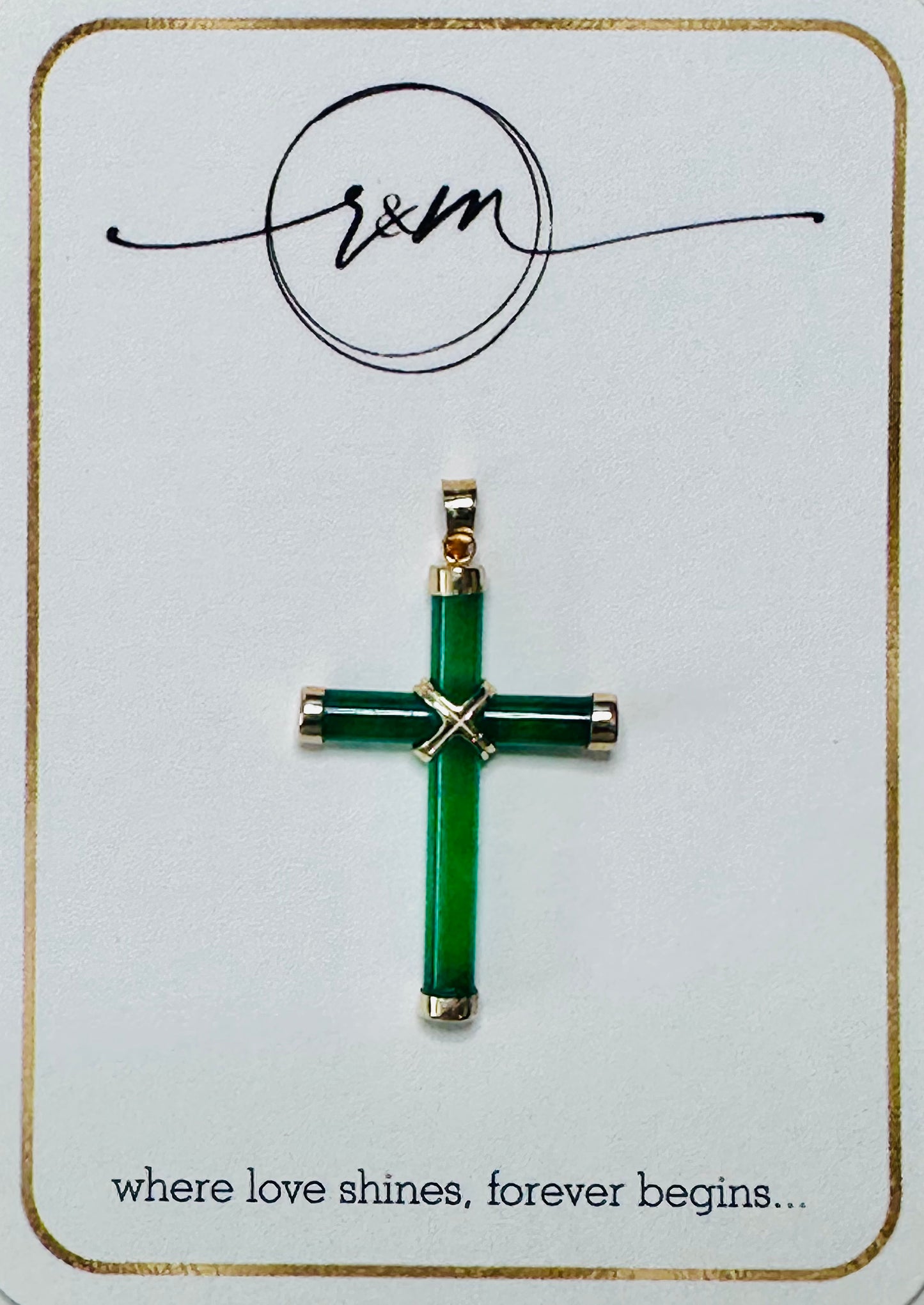14K Yellow Gold Green Jade Cross Pendant 35mm x 20mm