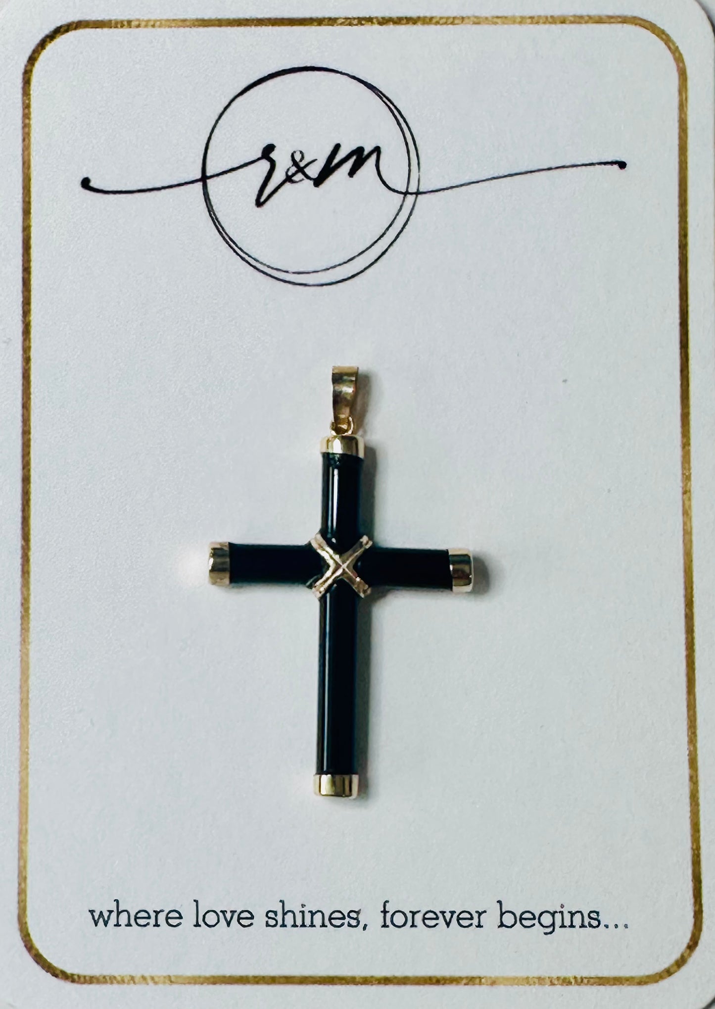 14K Yellow Gold Onyx Cross Pendant 35mm x 20mm