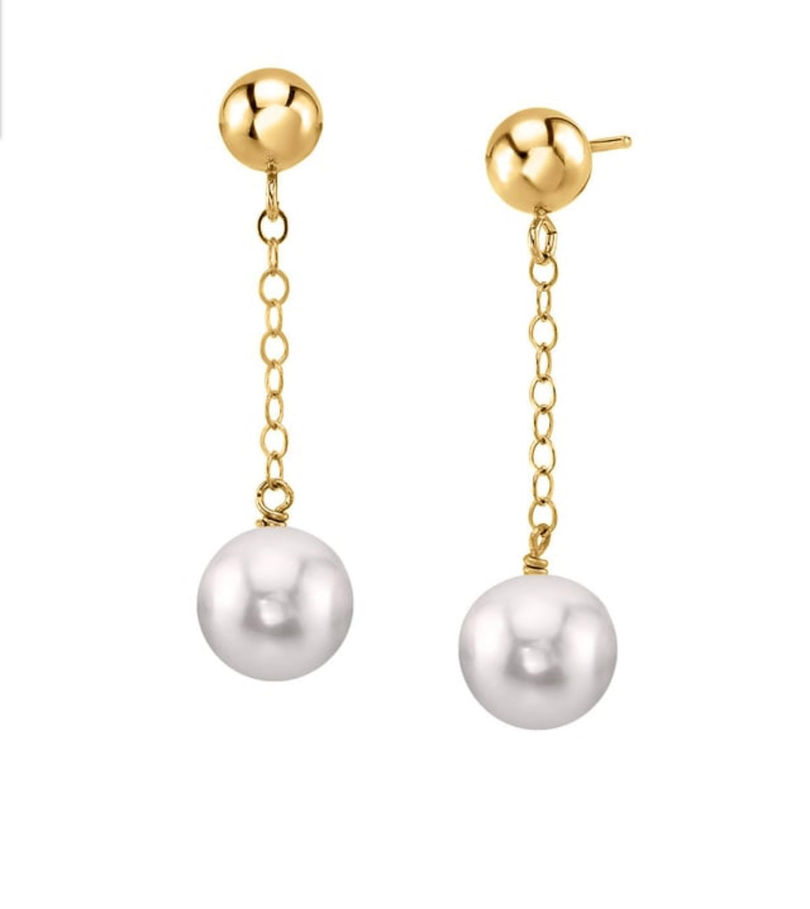 14K Gold Yellow 5.0mm Round Ball Earring Stud with Natural Freshwater Pearl