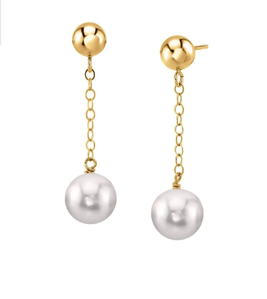 14K Gold Yellow 5.0mm Round Ball Earring Stud with Natural Freshwater Pearl