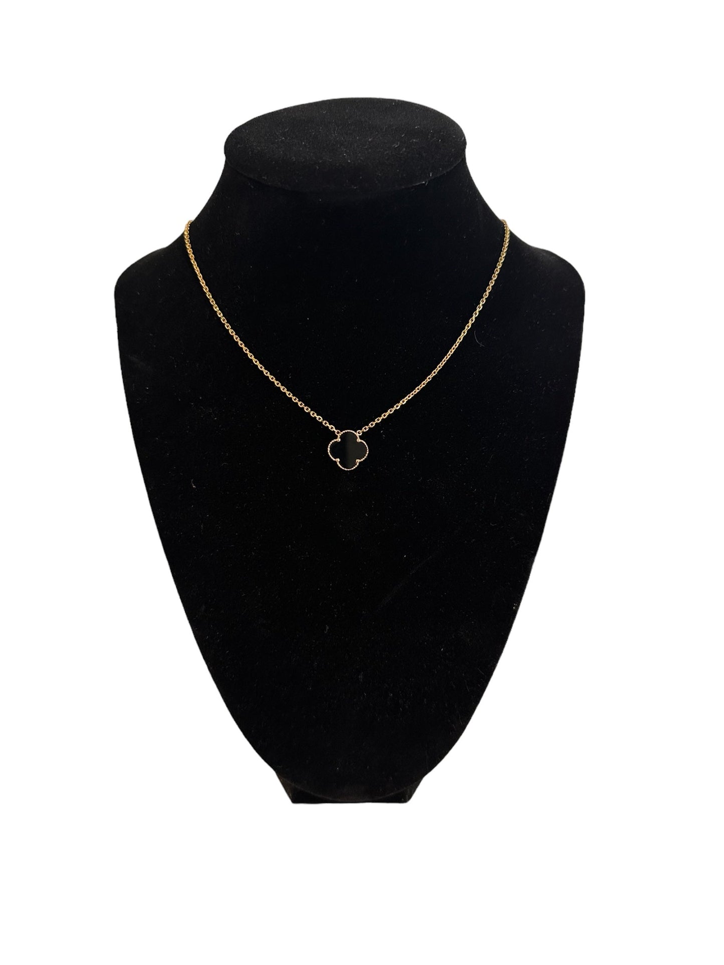 14k Yellow Gold Necklace with Onyx Clover Pendant