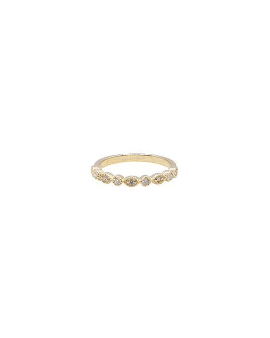 14k Yellow Gold Milgrain Marquise and Round Diamond Ring