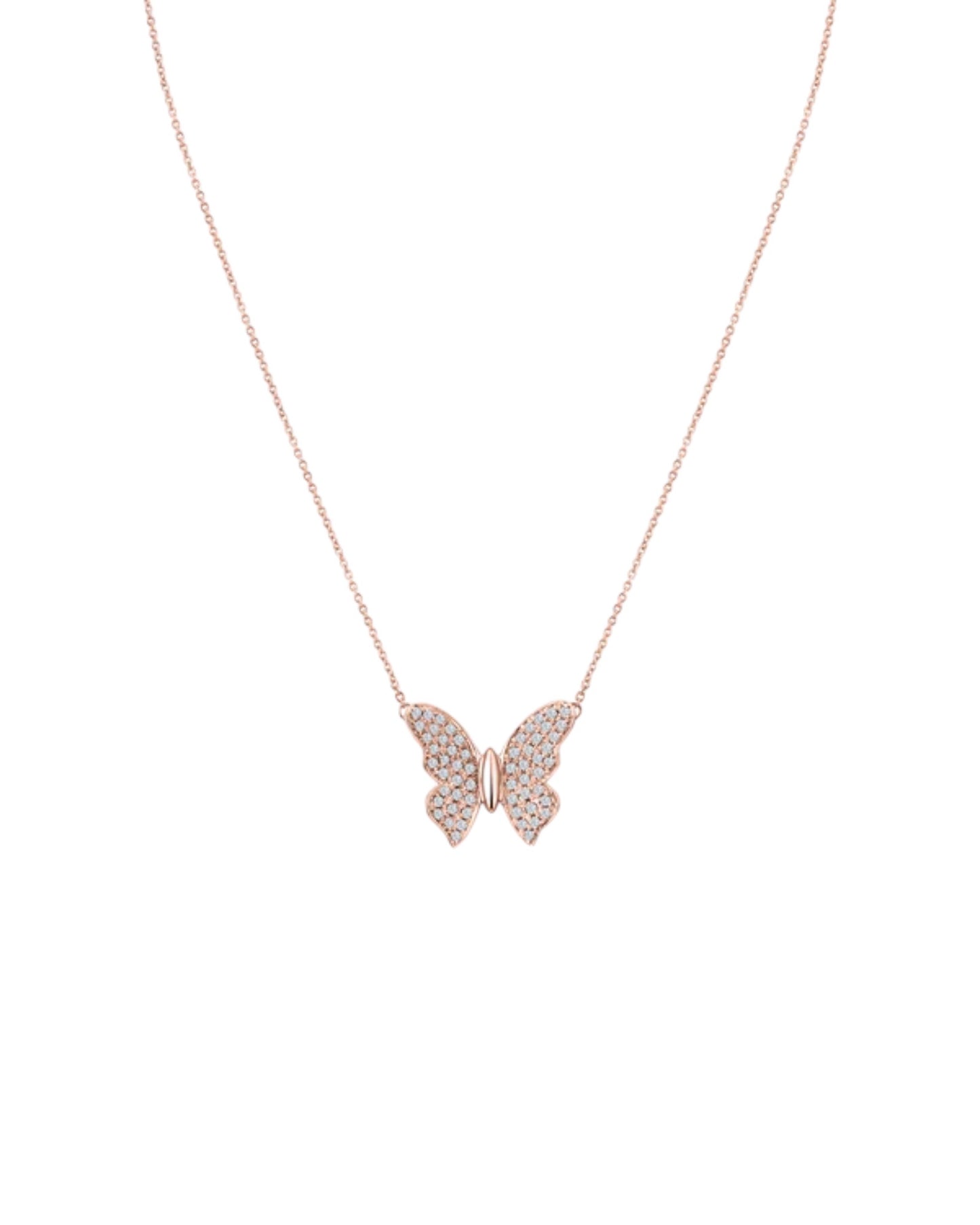 14k Yellow Gold Diamond Butterfly Pendant with 16 to 18 inches Adjustable Necklace