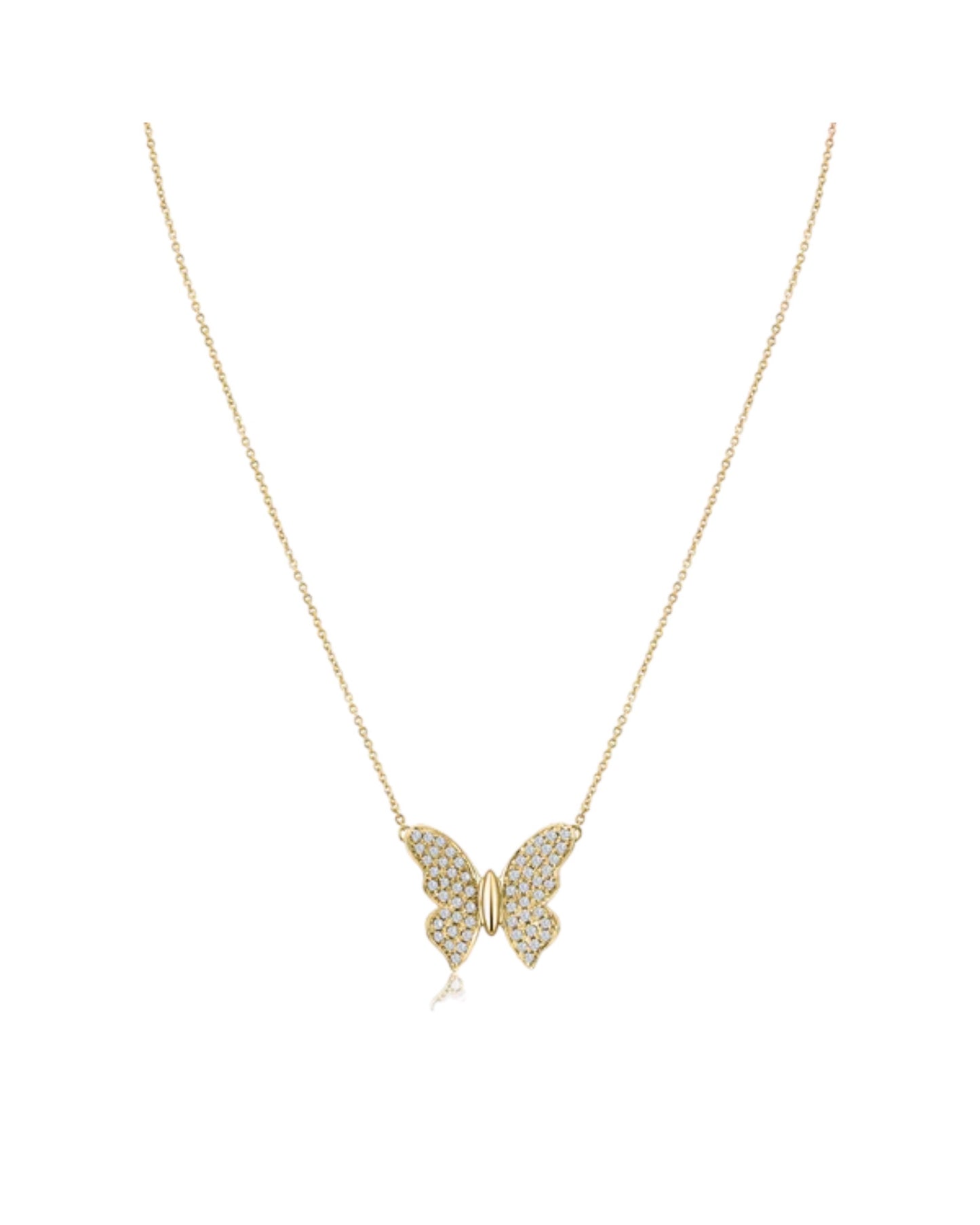 14k Yellow Gold Diamond Butterfly Pendant with 16 to 18 inches Adjustable Necklace