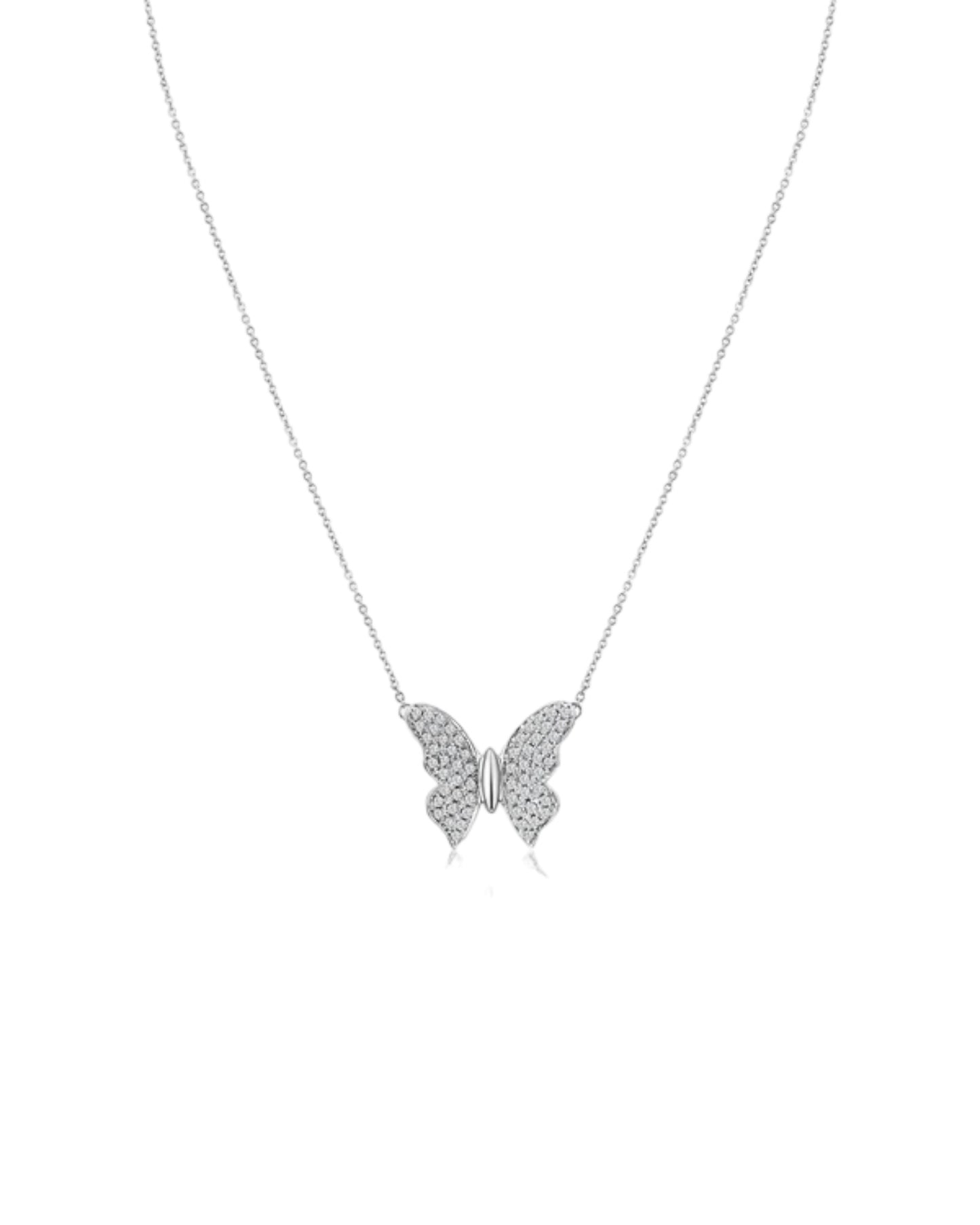 14k Yellow Gold Diamond Butterfly Pendant with 16 to 18 inches Adjustable Necklace