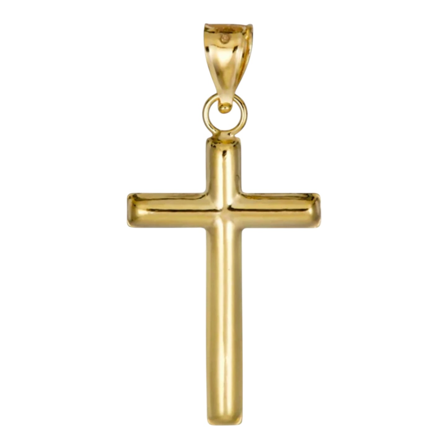 14 Karat Yellow Gold Hollow Tube Cross Pendant-Small