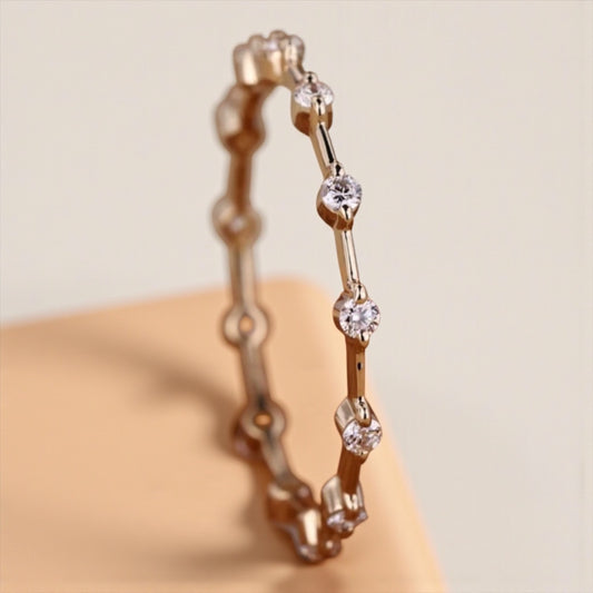 14K Yellow Gold Floating Diamond Wedding Band, Round 0.33 ctw Diamond Band