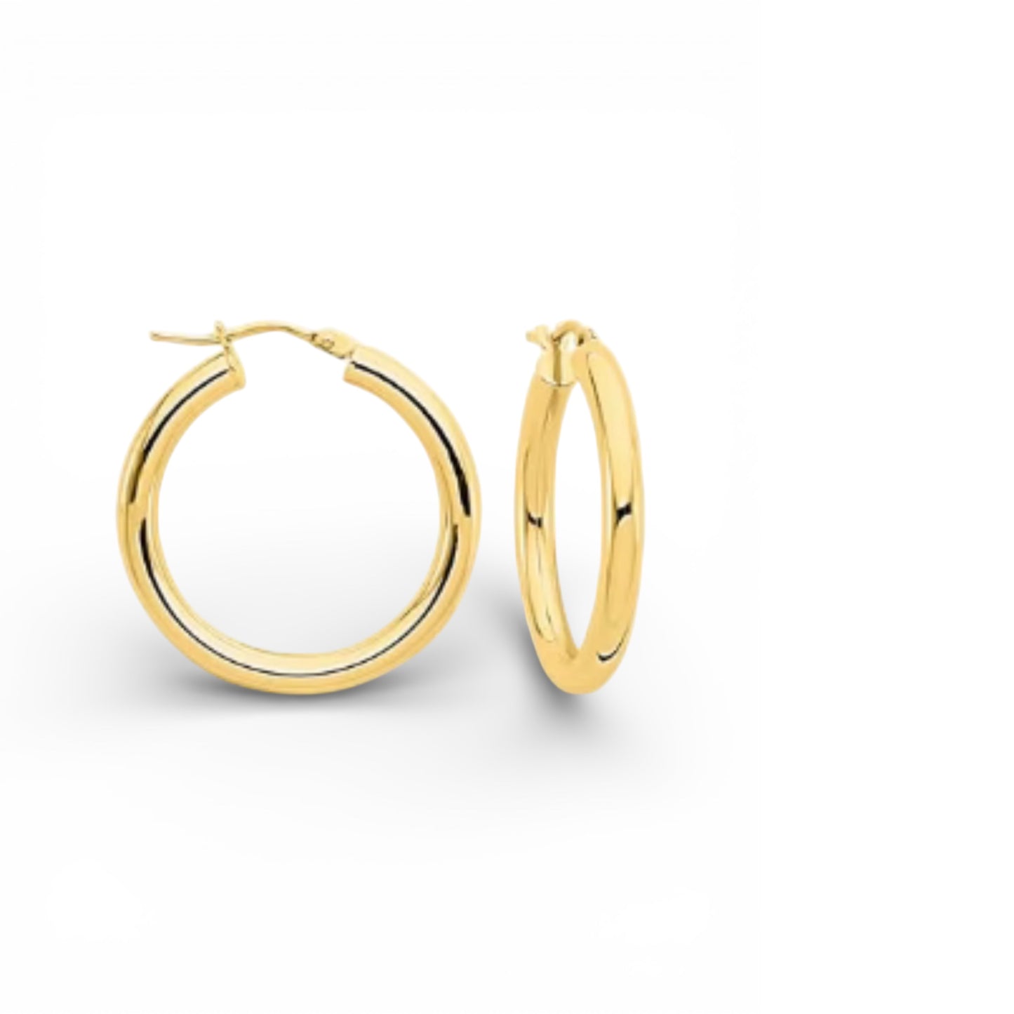 14K Italian Yellow Gold 18mm Gold Hoop Earrings Snap Bar Backing