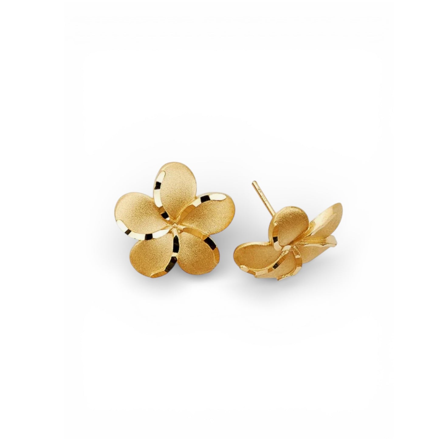 14K Yellow Gold Plumeria Flower Satin Earrings