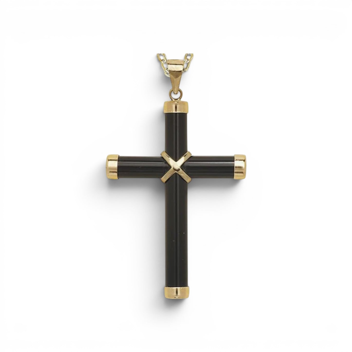 14K Yellow Gold Onyx Cross Pendant 35mm x 20mm
