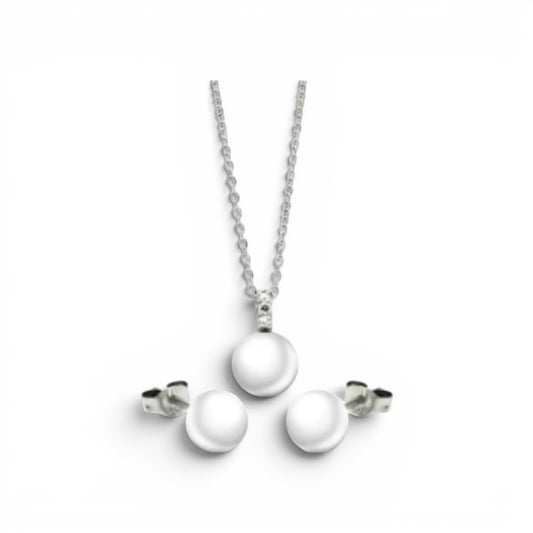 925 Sterling Silver Rhodium Plated Pearl Stud Earring and Necklace Set