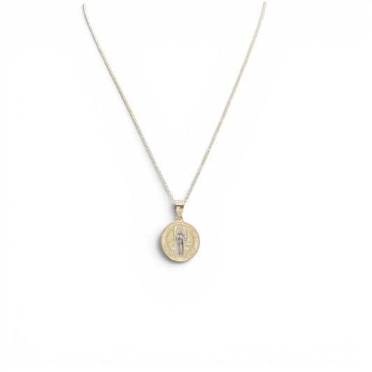 14K Two Tone  Gold Textured and Reversible St. Benedict Round Pendant-Necklace Sold Separately