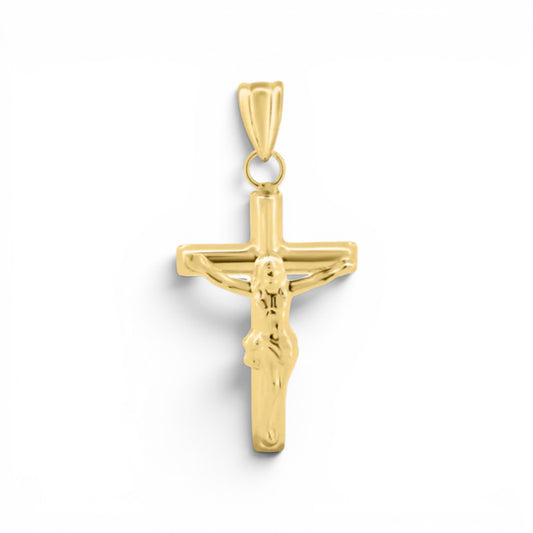 14 Karat Yellow Gold Hollow Tube Crucifix Pendant