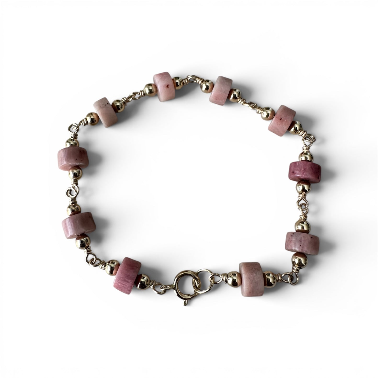6 inches Gold Filled Bracelet with Natural Rhondite Stones