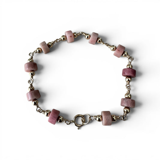 6 inches Gold Filled Bracelet with Natural Rhondite Stones