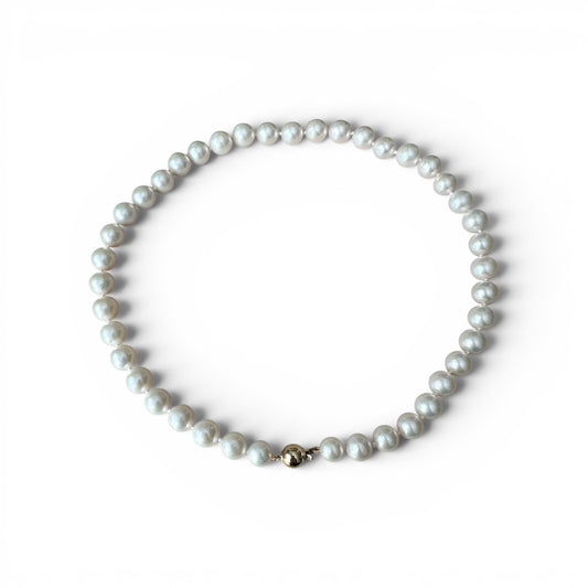 10-12 mm Freshwater  Necklace (Knotted) 17 inch with 14k Yellow Gold Ball Lock