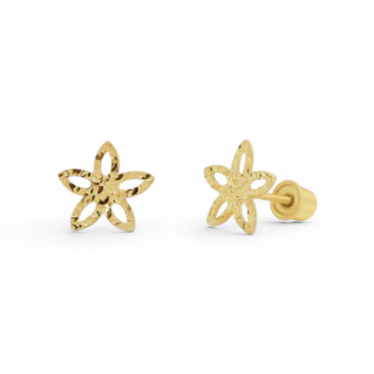 14 Karat Yellow Gold Diamond Cut Star Flower Earrings