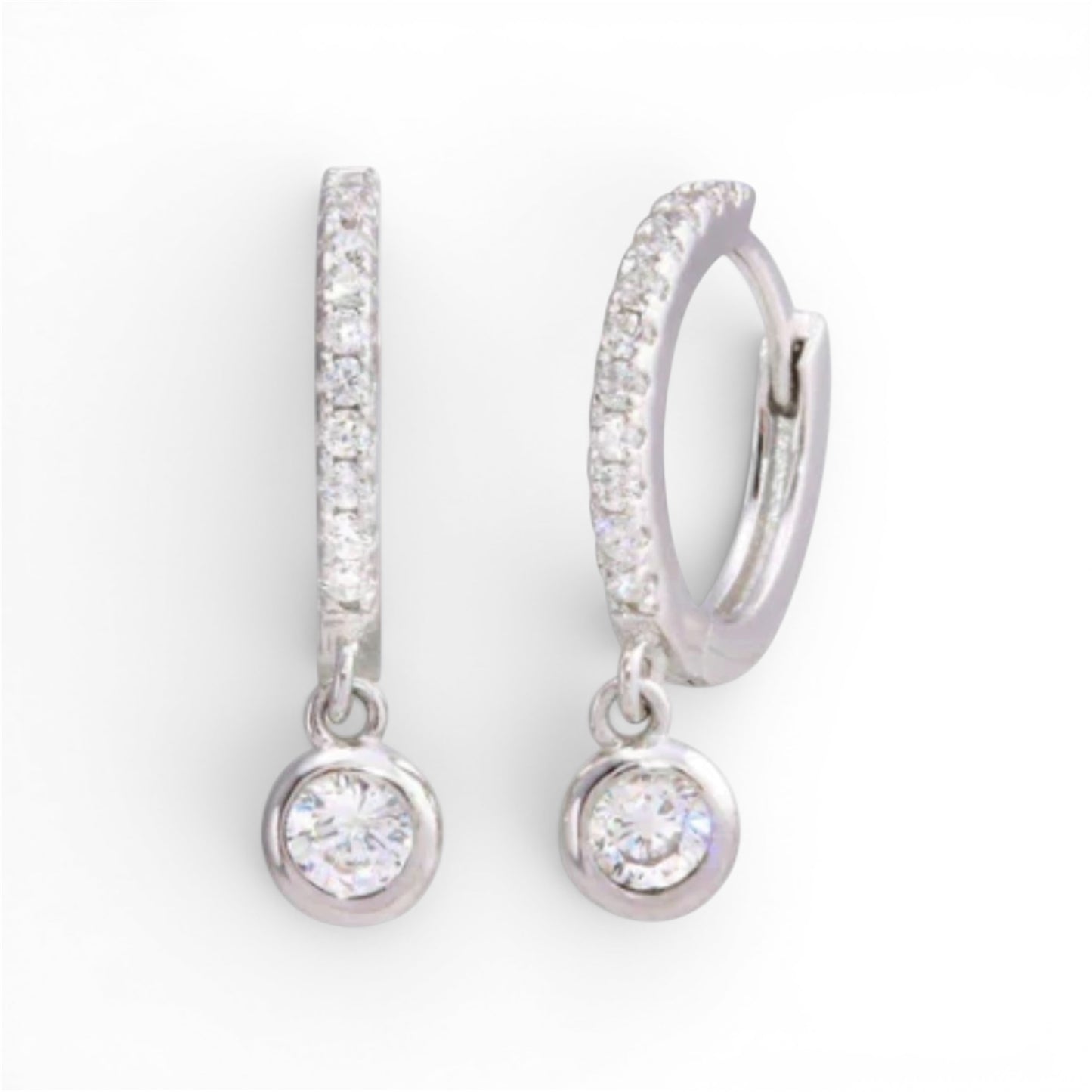 925 Sterling Silver Dangling CZ Huggie Hoop Earrings