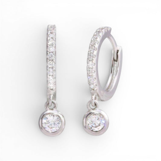 925 Sterling Silver Dangling CZ Huggie Hoop Earrings