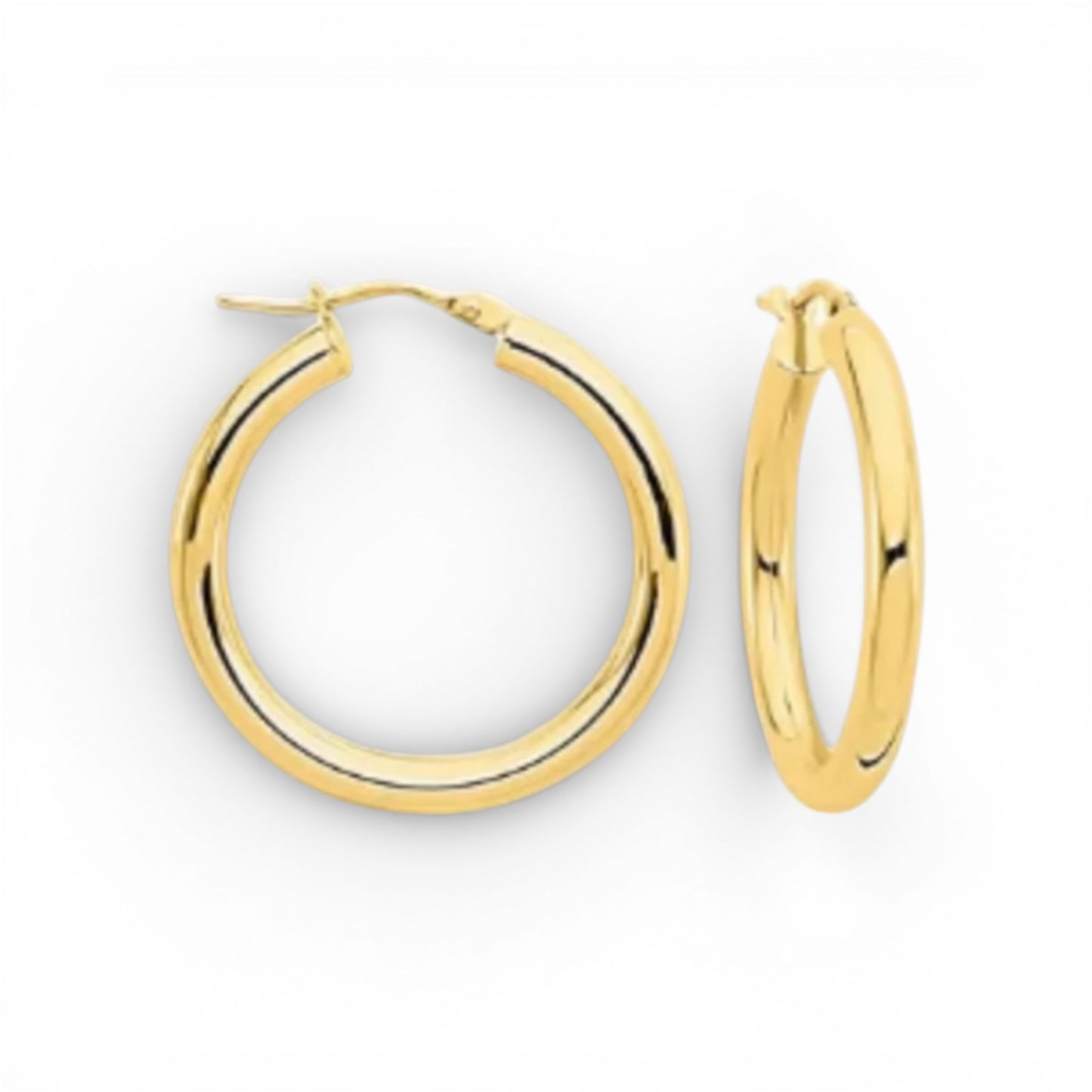 14K Italian Yellow Gold 22mm Gold Hoop Earrings Snap Bar Backing